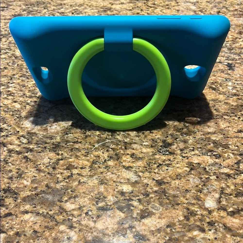 Turquoise and green kids tablet cover with stand